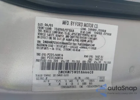 2005 Mercury Grand Marquis Ls/Lse from USA, damaged, VIN 2MEHM75W35X666628